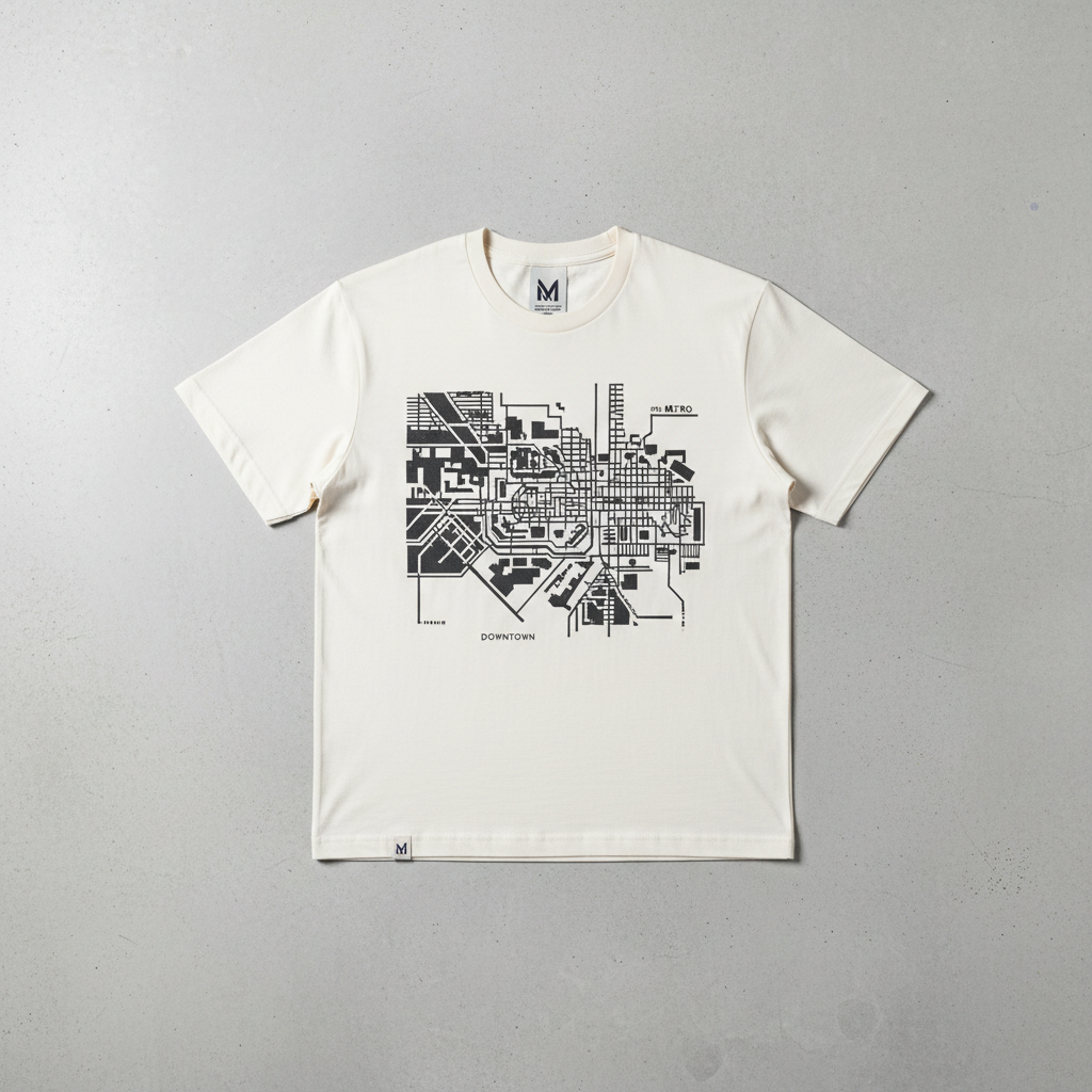 Off-white graphic tee with urban city map grid print